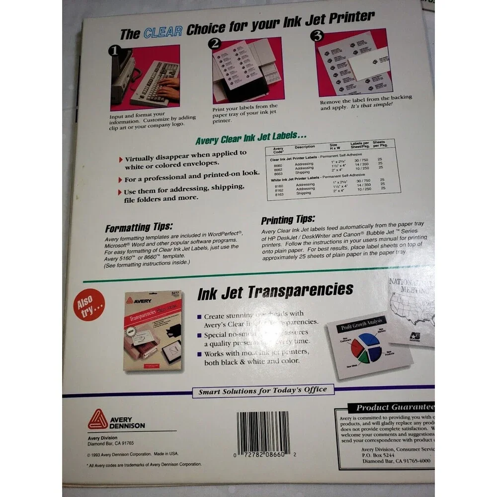 Avery 8660 Clear Inkjet Mailing Address Labels 1x2-5/8 inch 750 Pack Open Box